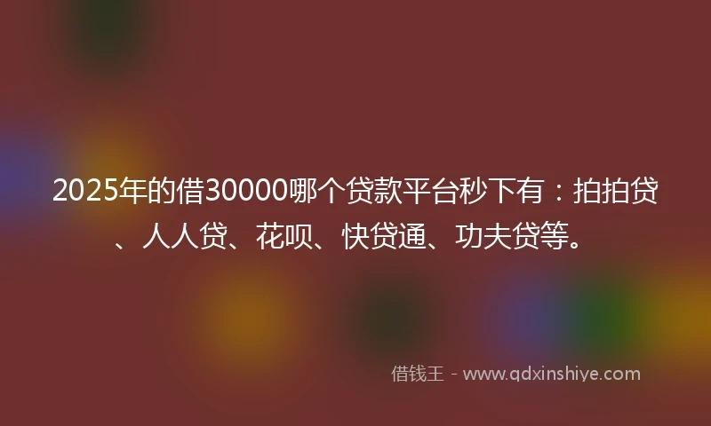 2025年的借30000哪个贷款平台秒下有：拍拍贷、人人贷、花呗、快贷通、功夫贷等。
