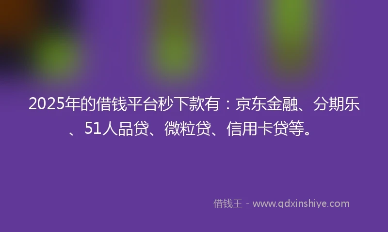 2025年的借钱平台秒下款有：京东金融、分期乐、51人品贷、微粒贷、信用卡贷等。