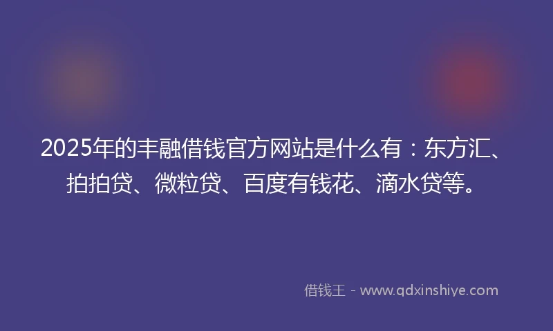 2025年的丰融借钱官方网站是什么有：东方汇、拍拍贷、微粒贷、百度有钱花、滴水贷等。