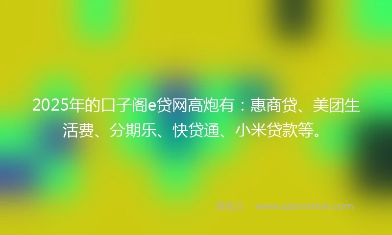 2025年的口子阁e贷网高炮有：惠商贷、美团生活费、分期乐、快贷通、小米贷款等。
