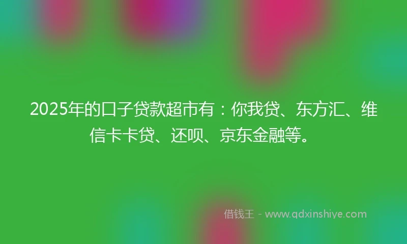 2025年的口子贷款超市有：你我贷、东方汇、维信卡卡贷、还呗、京东金融等。
