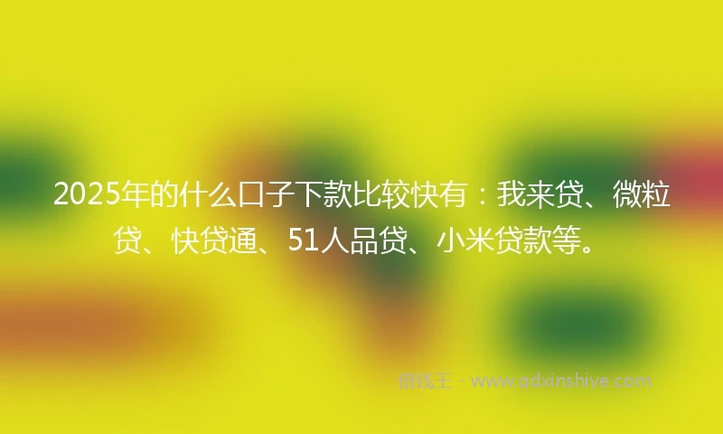 2025年的什么口子下款比较快有：我来贷、微粒贷、快贷通、51人品贷、小米贷款等。