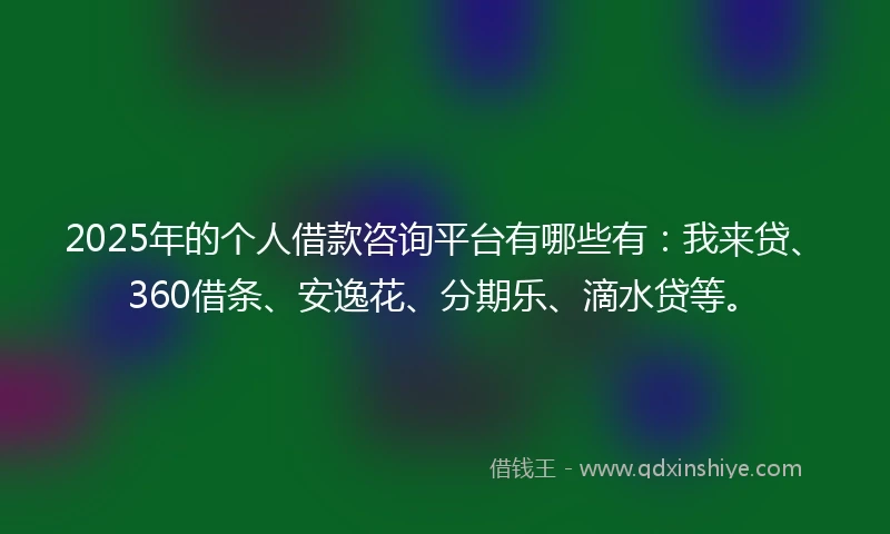 2025年的个人借款咨询平台有哪些有:我来贷、360借条、安逸花、分期乐、滴水贷等。