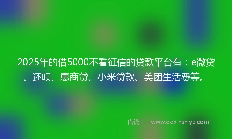 2025年的借5000不看征信的贷款平台有：e微贷、还呗、惠商贷、小米贷款、美团生活费等。