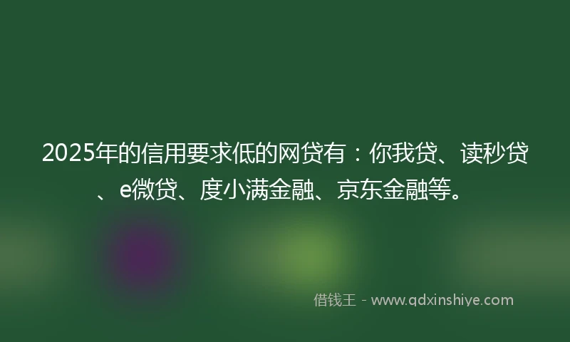 2025年的信用要求低的网贷有：你我贷、读秒贷、e微贷、度小满金融、京东金融等。