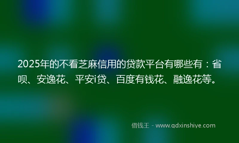 2025年的不看芝麻信用的贷款平台有哪些有：省呗、安逸花、平安i贷、百度有钱花、融逸花等。