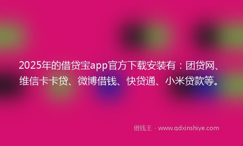 2025年的借贷宝app官方下载安装有：团贷网、维信卡卡贷、微博借钱、快贷通、小米贷款等。