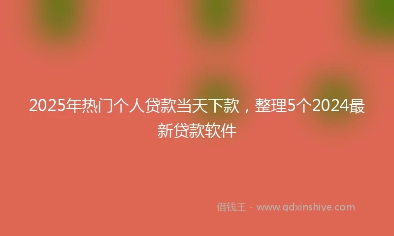 2025年热门个人贷款当天下款，整理5个2024最新贷款软件