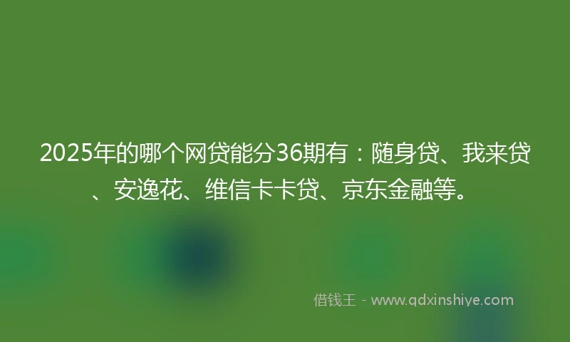 2025年的哪个网贷能分36期有：随身贷、我来贷、安逸花、维信卡卡贷、京东金融等。