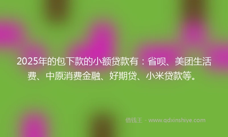 2025年的包下款的小额贷款有：省呗、美团生活费、中原消费金融、好期贷、小米贷款等。