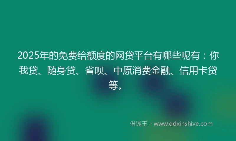 2025年的免费给额度的网贷平台有哪些呢有：你我贷、随身贷、省呗、中原消费金融、信用卡贷等。
