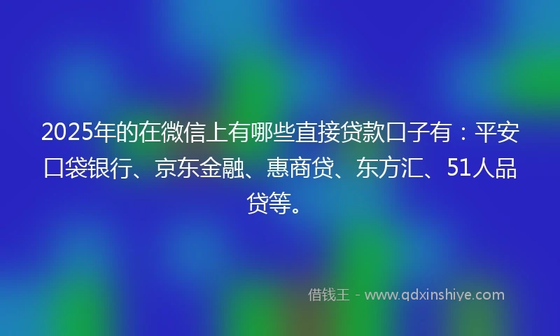 2025年的在微信上有哪些直接贷款口子有：平安口袋银行、京东金融、惠商贷、东方汇、51人品贷等。