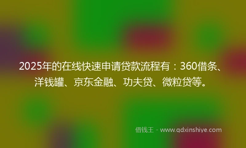 2025年的在线快速申请贷款流程有：360借条、洋钱罐、京东金融、功夫贷、微粒贷等。
