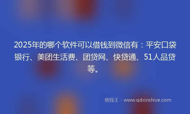 2025年的哪个软件可以借钱到微信有：平安口袋银行、美团生活费、团贷网、快贷通、51人品贷等。
