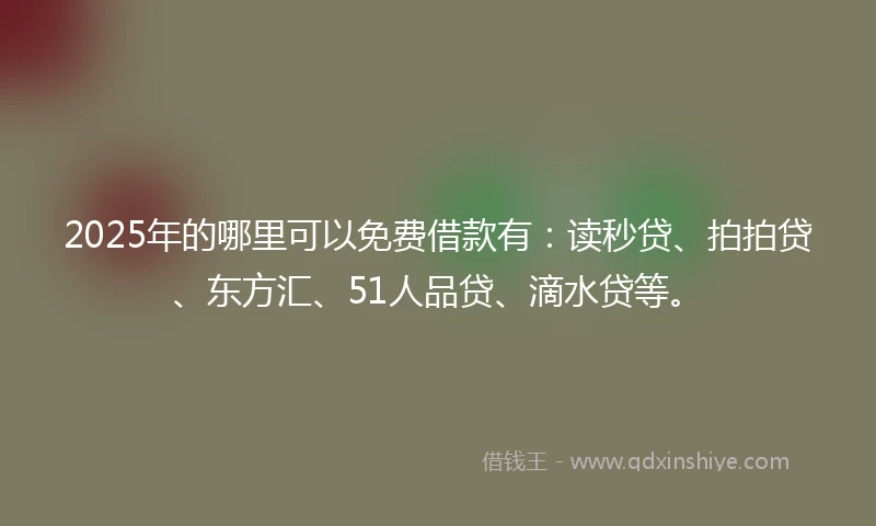 2025年的哪里可以免费借款有:读秒贷、拍拍贷、东方汇、51人品贷、滴水贷等。