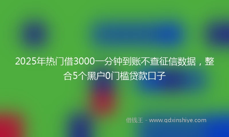 2025年热门借3000一分钟到账不查征信数据，整合5个黑户0门槛贷款口子
