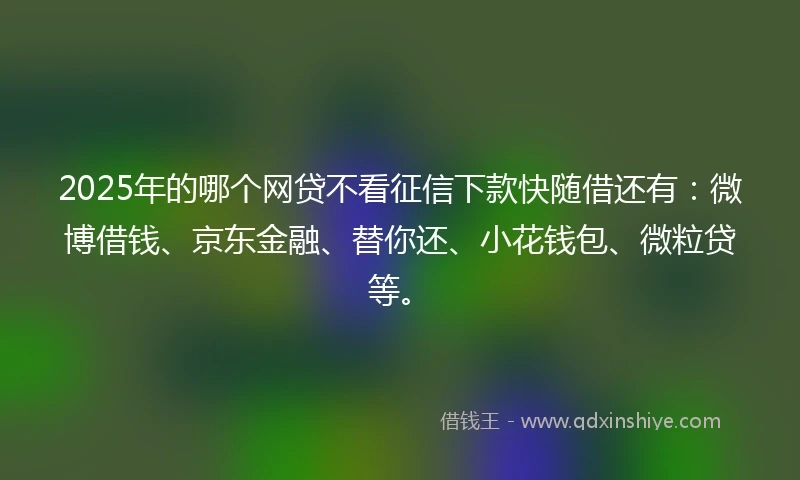 2025年的哪个网贷不看征信下款快随借还有：微博借钱、京东金融、替你还、小花钱包、微粒贷等。