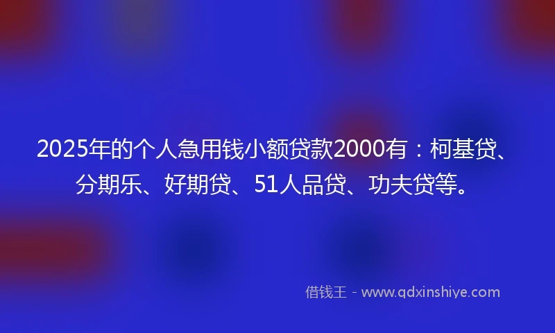 2025年的个人急用钱小额贷款2000有：柯基贷、分期乐、好期贷、51人品贷、功夫贷等。