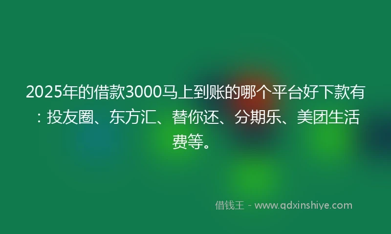 2025年的借款3000马上到账的哪个平台好下款有:投友圈、东方汇、替你还、分期乐、美团生活费等。