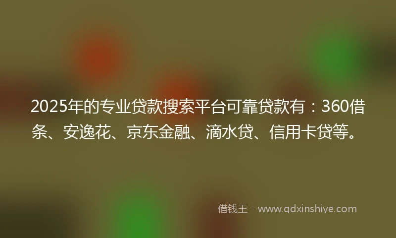 2025年的专业贷款搜索平台可靠贷款有：360借条、安逸花、京东金融、滴水贷、信用卡贷等。