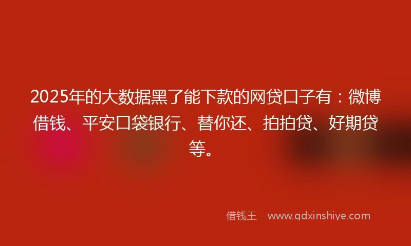 2025年的大数据黑了能下款的网贷口子有:微博借钱、平安口袋银行、替你还、拍拍贷、好期贷等。