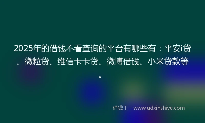 2025年的借钱不看查询的平台有哪些有：平安i贷、微粒贷、维信卡卡贷、微博借钱、小米贷款等。