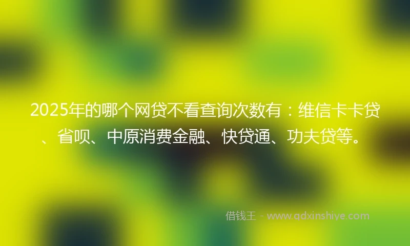 2025年的哪个网贷不看查询次数有:维信卡卡贷、省呗、中原消费金融、快贷通、功夫贷等。
