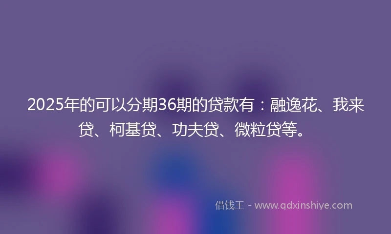 2025年的可以分期36期的贷款有：融逸花、我来贷、柯基贷、功夫贷、微粒贷等。