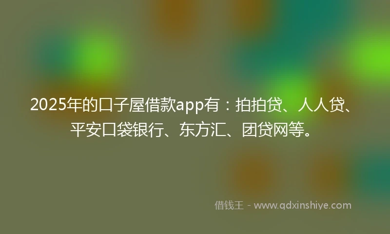 2025年的口子屋借款app有：拍拍贷、人人贷、平安口袋银行、东方汇、团贷网等。