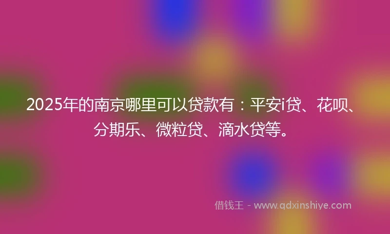 2025年的南京哪里可以贷款有：平安i贷、花呗、分期乐、微粒贷、滴水贷等。