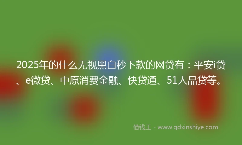 2025年的什么无视黑白秒下款的网贷有:平安i贷、e微贷、中原消费金融、快贷通、51人品贷等。