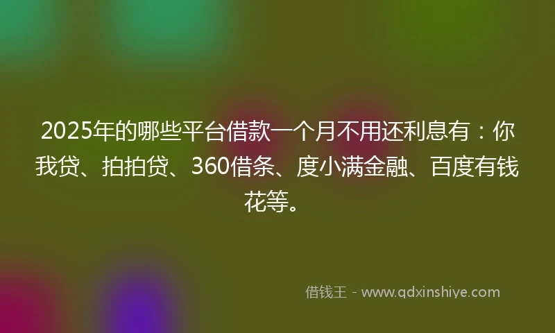 2025年的哪些平台借款一个月不用还利息有：你我贷、拍拍贷、360借条、度小满金融、百度有钱花等。