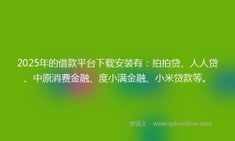 2025年的借款平台下载安装有：拍拍贷、人人贷、中原消费金融、度小满金融、小米贷款等。