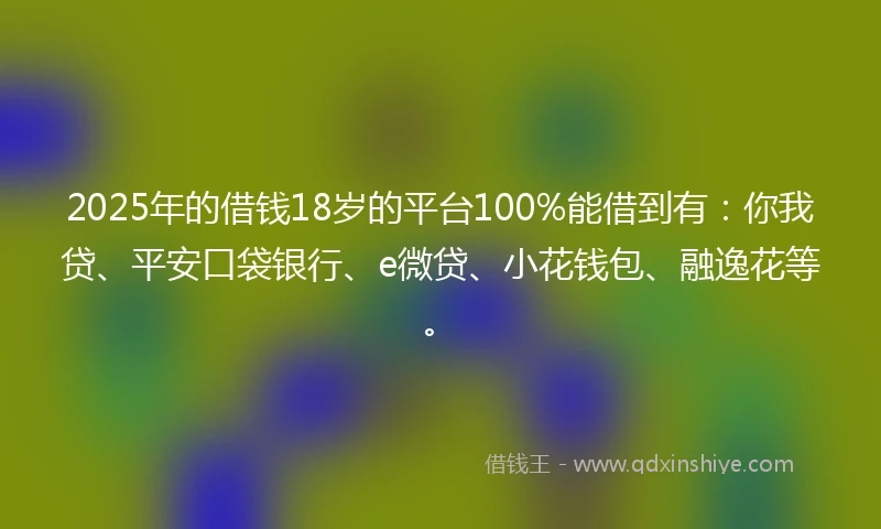2025年的借钱18岁的平台100%能借到有：你我贷、平安口袋银行、e微贷、小花钱包、融逸花等。