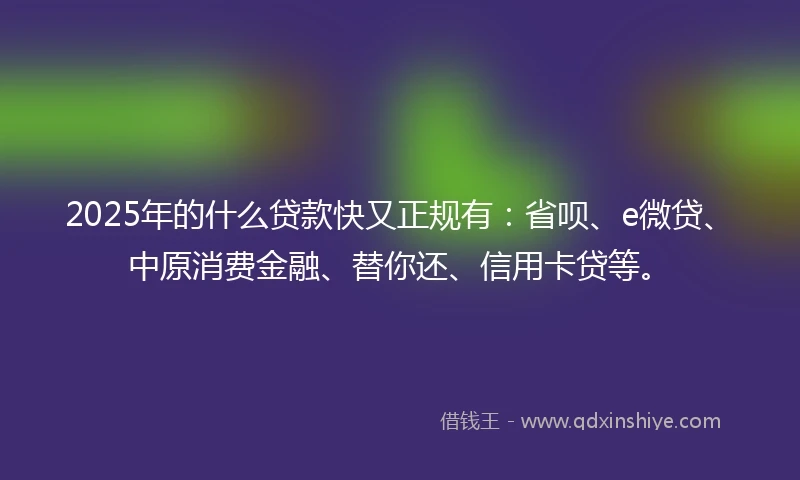 2025年的什么贷款快又正规有：省呗、e微贷、中原消费金融、替你还、信用卡贷等。