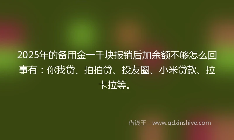 2025年的备用金一千块报销后加余额不够怎么回事有:你我贷、拍拍贷、投友圈、小米贷款、拉卡拉等。