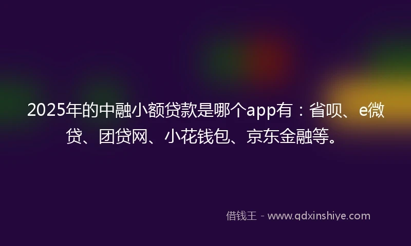 2025年的中融小额贷款是哪个app有：省呗、e微贷、团贷网、小花钱包、京东金融等。