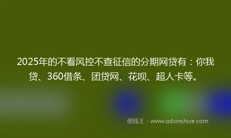 2025年的不看风控不查征信的分期网贷有：你我贷、360借条、团贷网、花呗、超人卡等。