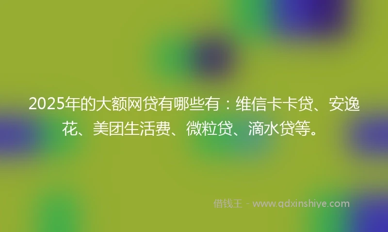 2025年的大额网贷有哪些有:维信卡卡贷、安逸花、美团生活费、微粒贷、滴水贷等。
