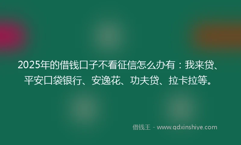 2025年的借钱口子不看征信怎么办有：我来贷、平安口袋银行、安逸花、功夫贷、拉卡拉等。