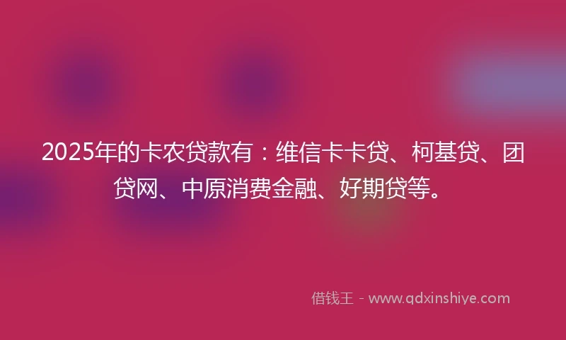 2025年的卡农贷款有：维信卡卡贷、柯基贷、团贷网、中原消费金融、好期贷等。
