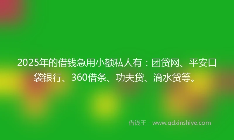 2025年的借钱急用小额私人有：团贷网、平安口袋银行、360借条、功夫贷、滴水贷等。