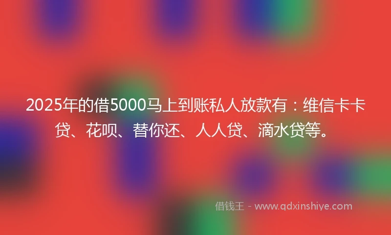 2025年的借5000马上到账私人放款有：维信卡卡贷、花呗、替你还、人人贷、滴水贷等。