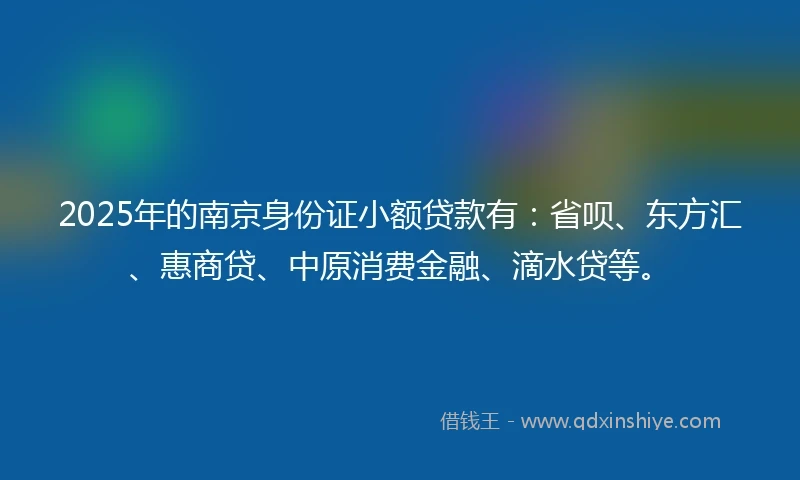 2025年的南京身份证小额贷款有：省呗、东方汇、惠商贷、中原消费金融、滴水贷等。