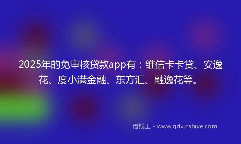 2025年的免审核贷款app有：维信卡卡贷、安逸花、度小满金融、东方汇、融逸花等。