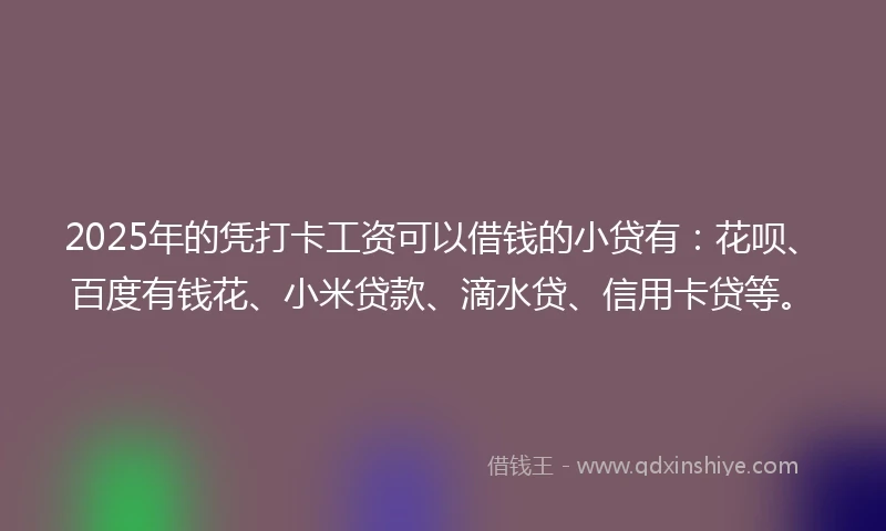 2025年的凭打卡工资可以借钱的小贷有：花呗、百度有钱花、小米贷款、滴水贷、信用卡贷等。