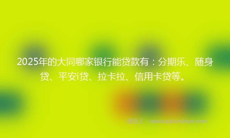 2025年的大同哪家银行能贷款有：分期乐、随身贷、平安i贷、拉卡拉、信用卡贷等。