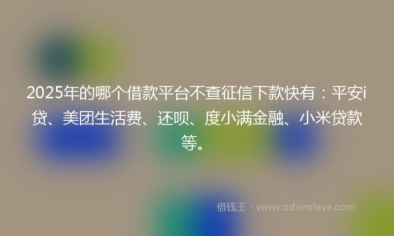 2025年的哪个借款平台不查征信下款快有：平安i贷、美团生活费、还呗、度小满金融、小米贷款等。
