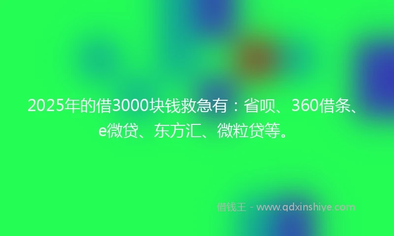 2025年的借3000块钱救急有:省呗、360借条、e微贷、东方汇、微粒贷等。
