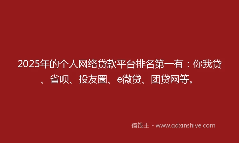 2025年的个人网络贷款平台排名第一有：你我贷、省呗、投友圈、e微贷、团贷网等。